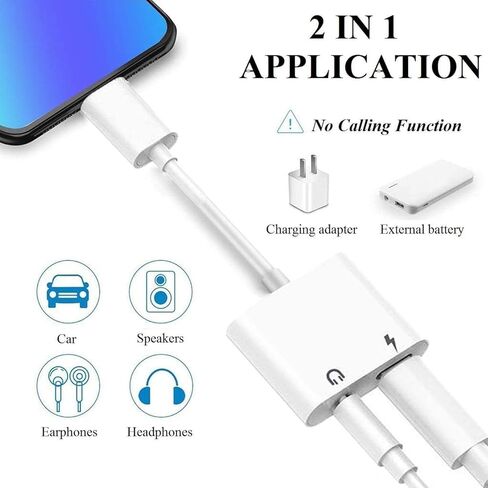 [Apple MFi Certified] Lightning to 3.5mm Headphone Jack Adapter for iPhone,Dongle 2 in 1 Charger and Aux Audio Splitter Adapter Compatible with iPhone 14 13 12 11 Pro Max XS XR 8 7 6 5 White in Kuwait