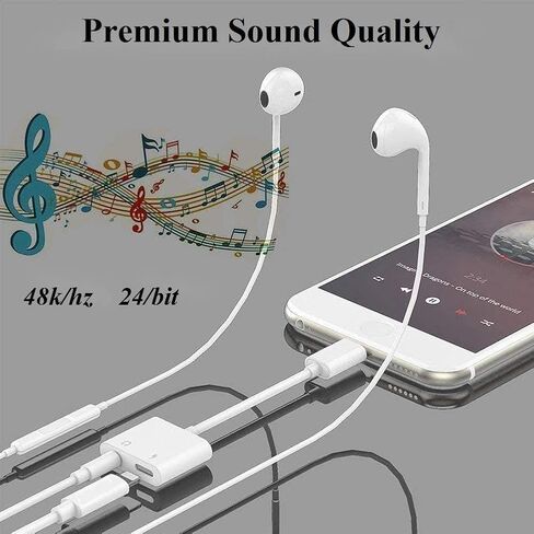 [Apple MFi Certified] Lightning to 3.5mm Headphone Jack Adapter for iPhone,Dongle 2 in 1 Charger and Aux Audio Splitter Adapter Compatible with iPhone 14 13 12 11 Pro Max XS XR 8 7 6 5 White in Kuwait