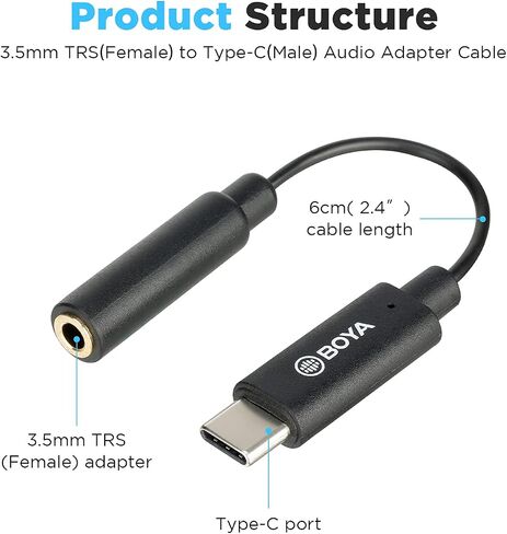 BOYA by-K4 USB-C to 3.5mm (TRS) Adapter(2.4 inch),AUX to USB C Microphone/Headphone Adapter Jack Converter, Compatible with TRS Microphone/Headphone/USB-C Android Phone/Laptop in Saudi Arabia