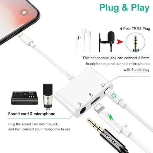 Microphone Adapter Compatible for iPhone iPad Lightning to Microphone Audio Adapter 3 in 1 Microphone Audio Jack and Charging Splitter for Live Streaming Compatible with iPhone 14 13 12 11 in Saudi Arabia