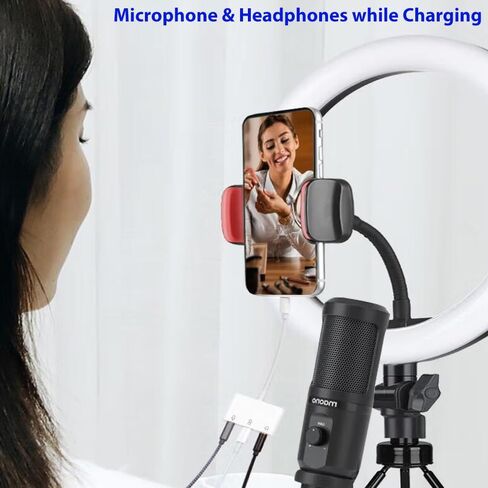 Microphone Adapter Compatible for iPhone iPad Lightning to Microphone Audio Adapter 3 in 1 Microphone Audio Jack and Charging Splitter for Live Streaming Compatible with iPhone 14 13 12 11 in Saudi Arabia