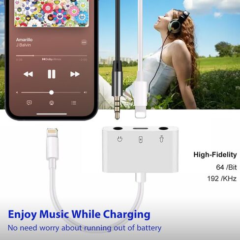 Microphone Adapter Compatible for iPhone iPad Lightning to Microphone Audio Adapter 3 in 1 Microphone Audio Jack and Charging Splitter for Live Streaming Compatible with iPhone 14 13 12 11 in Saudi Arabia