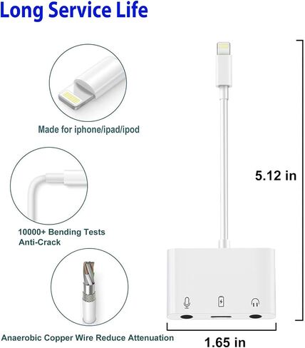 Microphone Adapter Compatible for iPhone iPad Lightning to Microphone Audio Adapter 3 in 1 Microphone Audio Jack and Charging Splitter for Live Streaming Compatible with iPhone 14 13 12 11 in Saudi Arabia