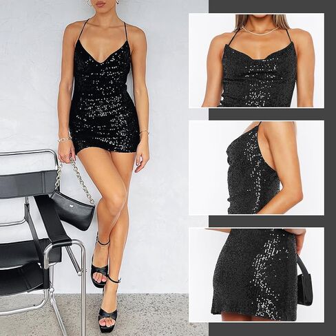 فستان نسائي رسمي للحفلات المسائية برقبة على شكل حرف V مزين بالترتر in Kuwait