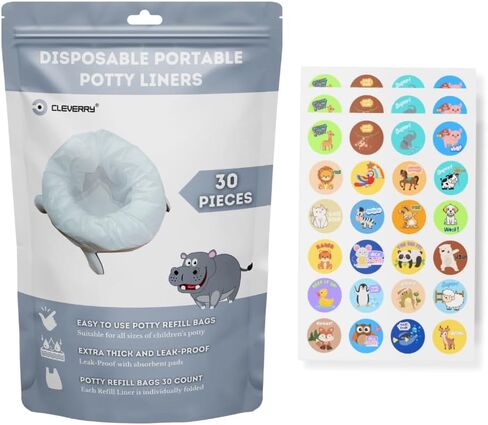 [30 Pack] Disposable Potty Bags Compatible with OXO Tot 2-in-1 Go Potty and Most Potty Chairs, Absorbant Refill Bags for Portable Travel Potty Toilet | Gift 72 Motivational Potty Training Stickers in Saudi Arabia
