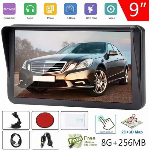 GPS Navigator for Car, Latest 2024 Map 9-inch HD Display 16GB 256MB Satellite Navigation with Sun Visor,Smart Real Voice GPS Guidance，Provides Lifetime Live Map Updates in Saudi Arabia