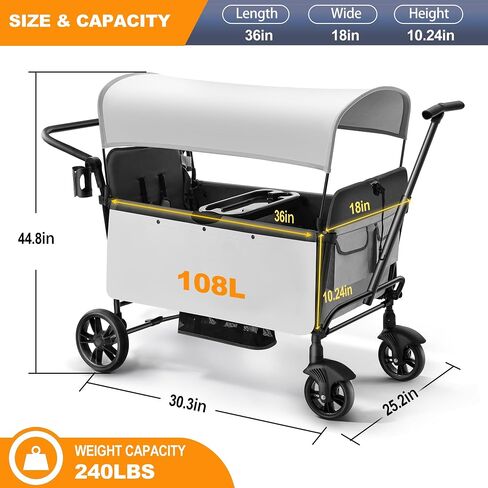 Foldable Stroller Wagon for 2 Kids, Wagon Stroller with Adjustable Handle-Bar, Push Pull Collapsible Stroller with Removable UV-Protection Canopy 5-Point Harness Shock-Absorbing Wheels, Grey in Saudi Arabia