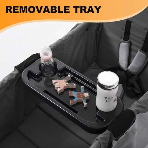 Foldable Stroller Wagon for 2 Kids, Wagon Stroller with Adjustable Handle-Bar, Push Pull Collapsible Stroller with Removable UV-Protection Canopy 5-Point Harness Shock-Absorbing Wheels, Grey in Saudi Arabia