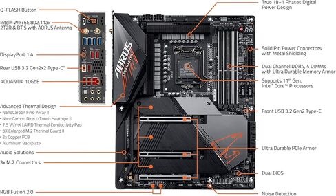 GIGABYTE Z590 AORUS Master (LGA 1200/Intel Z590/ATX/Triple M.2/PCIe 4.0/USB 3.2 Gen2X2 Type-C/Intel WiFi 6E/AQUANTIA 10GbE LAN/Gaming Motherboard) in Saudi Arabia
