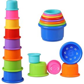Stacking Cups Baby Toy Educational Cup Stacking Set 8-Pc Stackable Cups with Number Rainbow Nesting Cups for Babies 6-12 Months Stacking Cups for Toddlers 1-3 Perfect for Indoor/Outdoor