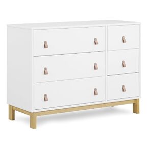 GAP babyGap Legacy 6 Drawer Dresser with Leather Pulls and Interlocking Drawers - Greenguard Gold Certified, Bianca White/Natural