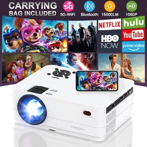 Native 1080P 5G WiFi Bluetooth Projector, CEBORY 15000LM Full HD Movie Projector, 300" Display for Outdoor Movies Support 4k Home Theater,Compatible with iOS/Android/PC/XBox/PS4/TV