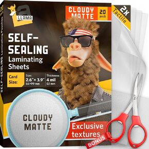 Textured Self Adhesive Laminating Sheets, Cloudy Matte Finish, 2.6 x 3.9 Inches, 4 Mil Thick, 20 Pack of Matte Self Sealing Lamination Sheets, Suited for Business Card Laminating Pouches 2 x 3.5