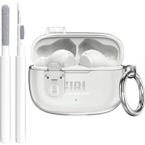 Compatible with JBL Vibe 200TWS/JBL Vibe Beam Case Cover Clear Lock Clip with Cleaner Kit, Transparent TPU Protective Case Cover Men Women with Carabiner for JBL Vibe Beam Charging Case - Clear