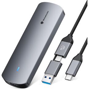 Yottamaster Aluminum M.2 NVME SATA SSD Enclosure, Tool-free USB 3.2 Gen2 10Gbps NVMe Enclosure Adapter External Enclosure for up to 4TB NVME/SATA SSDs 2230/2242/2260/2280 with M-Key/M+B Key
