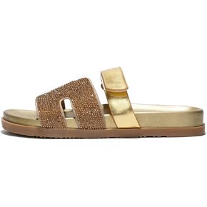 Cape Robbin Markuss Sparkly Sandals for Women - Glitter Slides, Rhinestone Flat Sandals, Shiny Slip On Shoes, Sparkling Open Toe Sandals