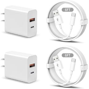 iPhone 15 Charger Fast Charging,iPhone 15 Car Carplay Cable,2Pack 20W Dual Port USB C + A Power Delivery Wall Charger Block Adapter With USB A to USB C Cord for iPhone15Pro/15 Pro Max/15 Plus,iPad Pro
