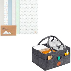 KeaBabies 6-Pack Organic Burp Cloths Baby Girl, Boy and Diaper Caddy Organizer - Large Baby Burp Cloths, Baby Organizer for Nursery, Burping Cloths for Babies, Boys, Girls