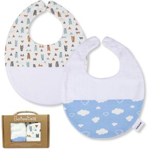 Big Baby Bib, Waterproof Baby Bibs 6-24m, 100% Cotton Bib, 3-Layer, Bamboo backing, Adjustable, Drools & Feedings