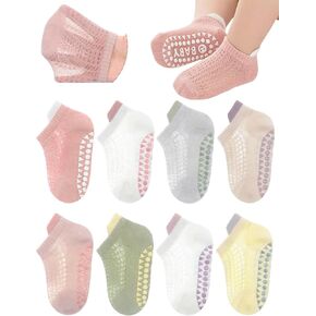 Baby Toddler Non Slip Socks Girl Boy Non-Skid Crew Socks Mesh Summer Infant Floor Socks 8 Pairs