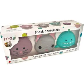 melii Animal Snack Containers with lids - Food Storage for Toddlers and Kids - Bulldog, Shark, Cat, Pack of 3