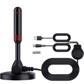 2024 Upgraded TV Antenna, TV Antenna Indoor, Long Range TV Antenna for Local Channels Support 4K 1080p with Signal Booster for Smart TV and All TVs, Black