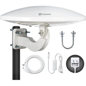 Outdoor TV Antenna -Antop Omni-Directional 360 Degree Reception Antenna Outdoor, Attic,RV Used, 65 Miles Range Amplifier Booster 4G LTE Filter, Waterproof, Anti-UV Easy Install (PL-4348226423)