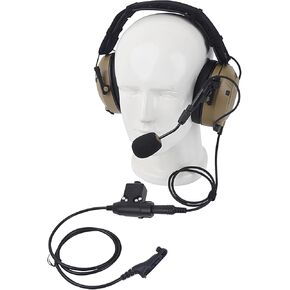 Noise Cancelling Sound Pick Up Over The Ear Boom Mic U94 Tactical Ptt Headphone for Motorola APX 6000 8000 XPR 6550 7550 7550e(Desert Tanm,NATO US Military Wired)
