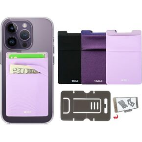 RFID Blocking Phone Card Wallet - Double Secure Pocket - Ultra-Slim Self Adhesive Credit Card Holder Card Sleeves Phone Wallet Sticker All Smartphones(Black)-3PC