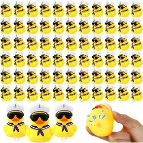 Shappy 24 Pcs Cruise Duck Bulk with Sunglasses Sets 2 x 1.9 x 2.4 Inch Mini Sailing Rubber Ducks Summer Cruise Ship Toy Squeaky Duck Bath Party Toy Duckies for Birthday Party Favors (Blue,White)