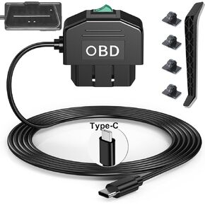 Dash Cam Hardwire Kit OBD, Type C Dash Camera Hardwire Kit USB C with OBD Power Cable for Dashcam 12-24V to 5V/3A with Low Voltage Protection 24h Parking Surveillance/ACC Mode for Dashcam, GPS, Radar