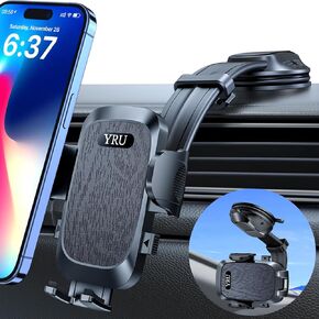 【2024 Ultimate】 Car Phone Holder Mount【Bendable & Adjustable Aluminum Arm】 Cell Phone Holder for Car Dashboard Windshield Phone Stand for iPhone 15 14 13 12 Pro Max Samsung Pickup Truck, Black