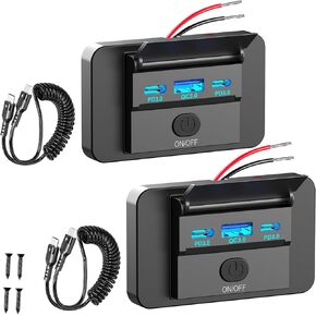 2 pack 90W 12 Volt USB Outlet Panel Wall Mount Ouffun Dual 36W PD & QC3.0 18W Car USB Port Charger Socket with Dual 65W USB C Cable for Car Bus RV Truck
