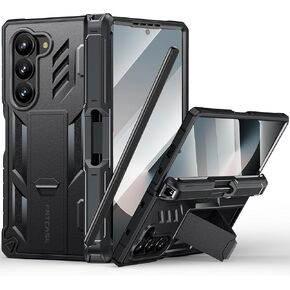 FNTCASE for Samsung Galaxy Z-Fold-6 Case: Military Grade 360 Full-Body Protective S-Pen Holder Hinge Protection Heavy Duty Shockproof Phone Cover with Kickstand for Galaxy ZFold 6 5G 2024(Black)