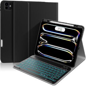 Backlit Keyboard Case for iPad Pro 13" (M4, 7th Generation 2024) Model A2925 A2926 A3007, Smart case with 7color Backlight Detachable Wireless Type-C Keyboard Cover with Apple Pencil Holder (Black)﻿