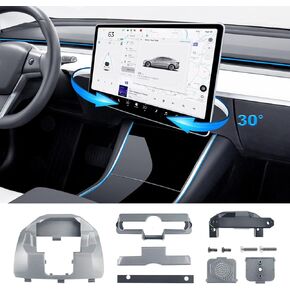 Screen Rotating Holder for Tesla Model 3 2017-2023 Tesla Model Y 2020-2023 15inch Center Console Navigation Screen Swivel Mount Silver Bracket Center Dashboard Mounts Swiveling Touch Screen Stand
