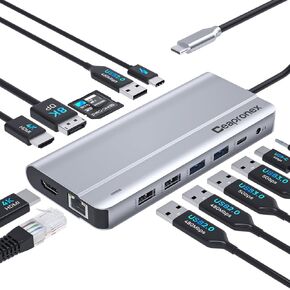 USB C Laptop Docking Station Dual Monitor 14 in 1 Triple Display USB C Hub for MacBook/Dell/HP/Lenovo Dual HDMI 4K, DP 4K@144Hz, PD Charger, Gigabit Ethernet, 6 USB Ports, SD/TF Card Reader, Mic/Audio