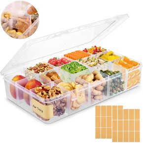 Draupnir Snack Box Set for Kids, 15 Removable Compartments Snack Box Container with 30 Adhesive Sticker, Reusable Snack Organizer Divided Food Storage Containers for School, Travel