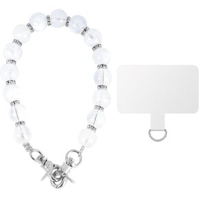 Beaded Phone Wrist Strap, Detachable Universal Cellphone Charms Lanyard with Tether Tag Hands-Free Wristlet Bracelet Beaded Phone Chain String for Women Girls