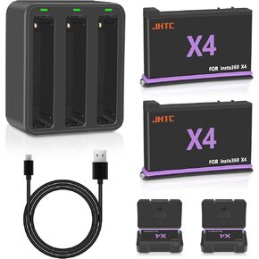 Insta360 X4 Battery 2 Packs 2500mAh and X4 Battery Charger Kit Compatible with Insta360 X4 Camera (with 2 Misro SD Card Cases)