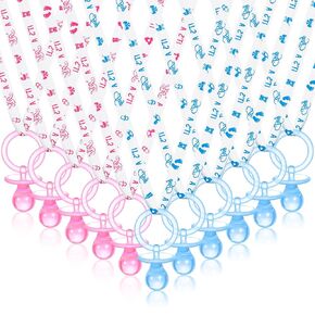 Junkin 60 Pieces Baby Shower Pacifiers Necklace Acrylic Baby Pacifiers Party Favors Pacifiers Charm Pacifiers Necklace for Girls Boys Baby Shower Party Decorations (White, Pink, Blue)