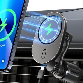 شاحن سيارة لاسلكي مغناطيسي Miracase، لشاحن تثبيت السيارة MagSafe [شحن سريع 15 وات] حامل هاتف السيارة، [دوران 360 درجة] شاحن هاتف السيارة بفتحة تهوية مناسب فقط لسلسلة iPhone 15/14/13/12 in Kuwait