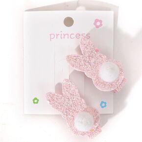 Girls Bunny Hair Clips - 2 Pcs/Set Bunny Hair Clips, Pink Hair Bow, Cute Headpiece For Girls, Pair Of Glitter Bunny Hair Clips
