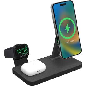 شاحن mophie Snap+ 3 في 1، 15 واط لاسلكي متوافق مع iPhone14، MagSafe، وغيرها من الهواتف التي تدعم Qi، AirPods، محول للساعة الذكية (Apple أو Galaxy) (شاحن الساعة غير متضمن، قم بتوصيل شاحنك الخاص) in Kuwait