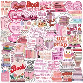 Pink Bookish Stickers for Girls, Book Aesthetic Preppy Stickers, 50PCS Reading Waterproof Stickers for Water Bottle Laptop, Bookish Gifts for Book Lovers, Teachers Reading Rewards