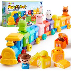 Learning Toy for Toddlers 1 2 3 Years Old, Counting, Matching & Sorting Montessori Learning Farm Train Including 9 Farm Animals and 1 Farmer, Christmas Birthday Gift for Baby Boys Girls