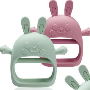 Teething Toys, Baby Toys 6-12 Months, Teethers for Babies 6-12 Months, Food Grade Silicone Teething Mitten, Bunny Teethers, BPA Free(2 Packs)