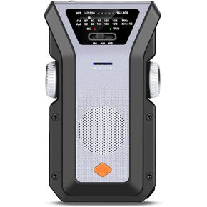 Emergency Weather Radio,Portable AM/FM/NOAA Weather Radio,4000mAh(14800mWh Power Bank Phone Charger,1.5W LED Flashlight,USB Type-C/Solar/Hand Crank 3 Modes Charge,SOS Alarm (WB06 Gray)