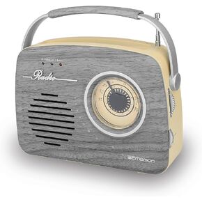 Emerson EAS-3002 Portable Retro Radio with Built-in Rechargable Battery, Mahogany