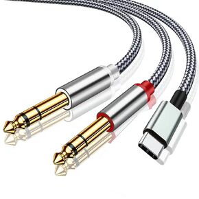 USB C to Dual 6.35mm 1/4 inch Stereo Splitter Y Cable,6FT Type C to Dual 6.35mm 1/4 inch TS Audio Cord for iPhone 15 Series,Tablet,Smartphone,Laptop Link Amplifier,Speaker,